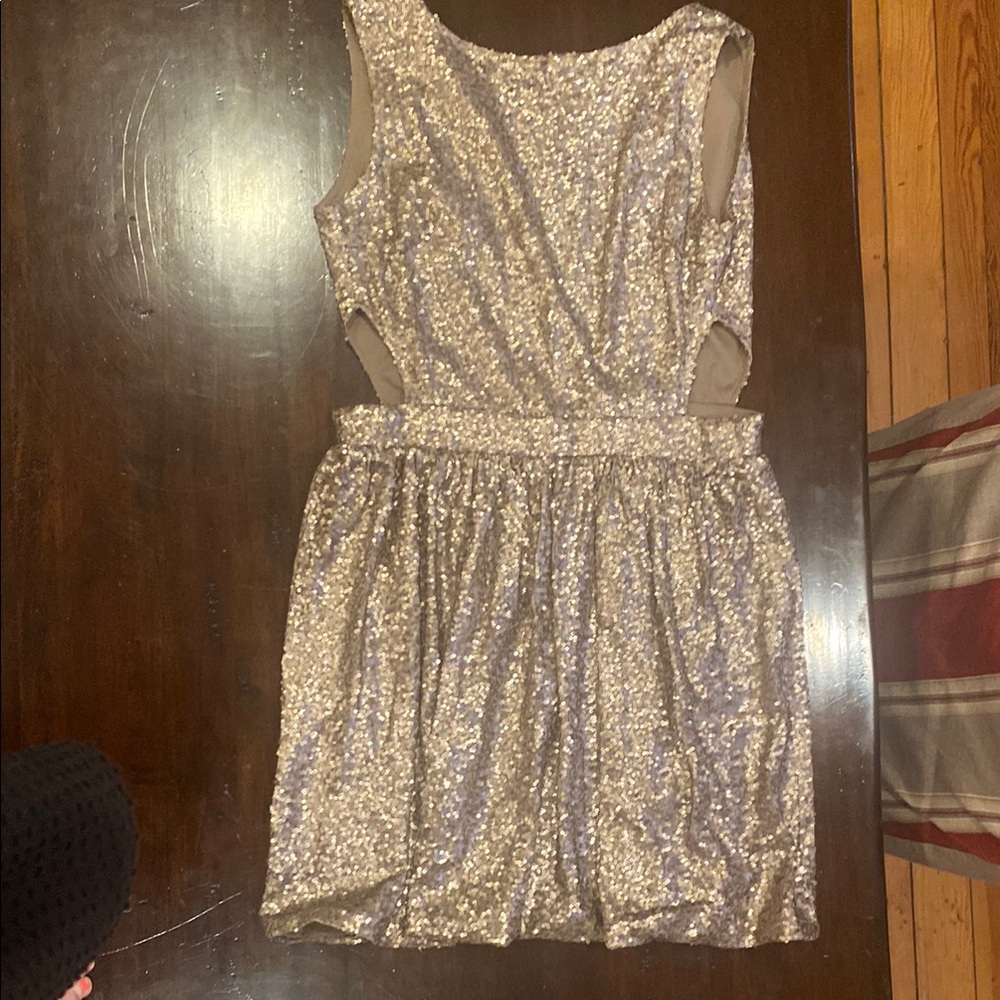 RAGA Gold Sequin Pleated Cocktail Dress